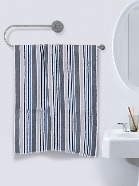 

ROMEE Grey & White Striped 500 GSM Cotton Bath Towel