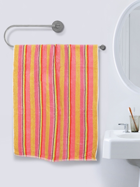 

ROMEE Yellow & Pink Striped 500 GSM Cotton Bath Towel