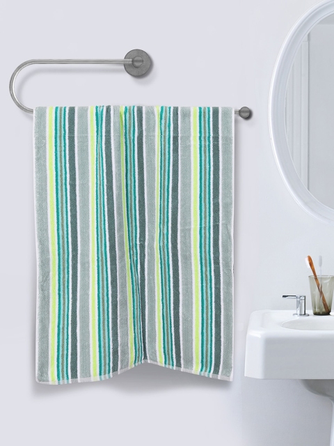 

ROMEE Green & White Striped 500 GSM Cotton Bath Towel