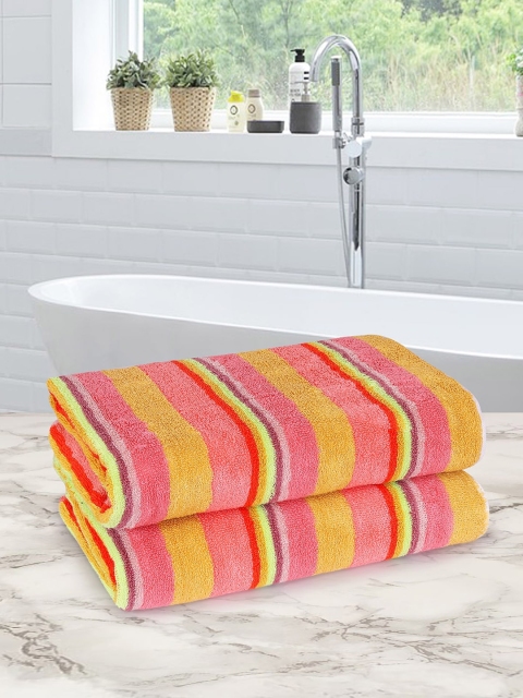 

ROMEE Set Of 2 Striped Cotton 500 GSM Bath Towels, Yellow