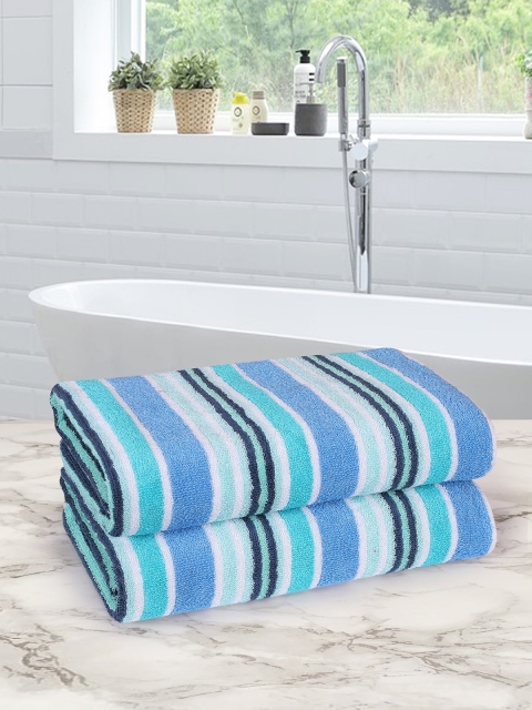 

ROMEE Set Of 2 Striped 500 GSM Cotton Bath Towels, Blue