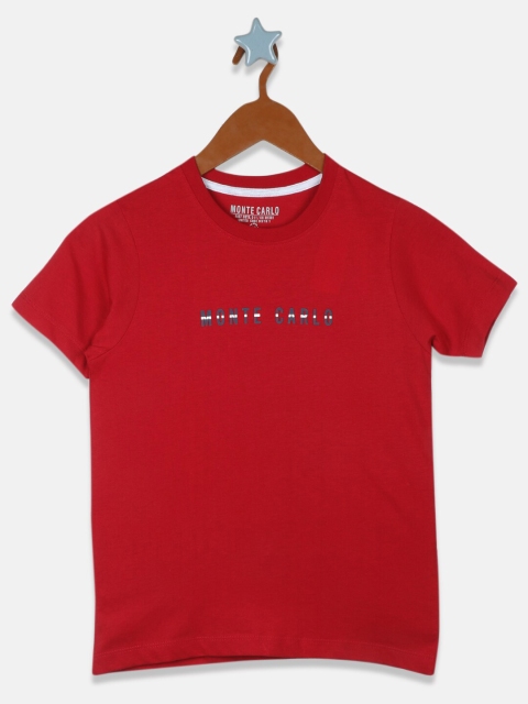 

Monte Carlo Boys Maroon Typography Printed Pure Cotton T-shirt