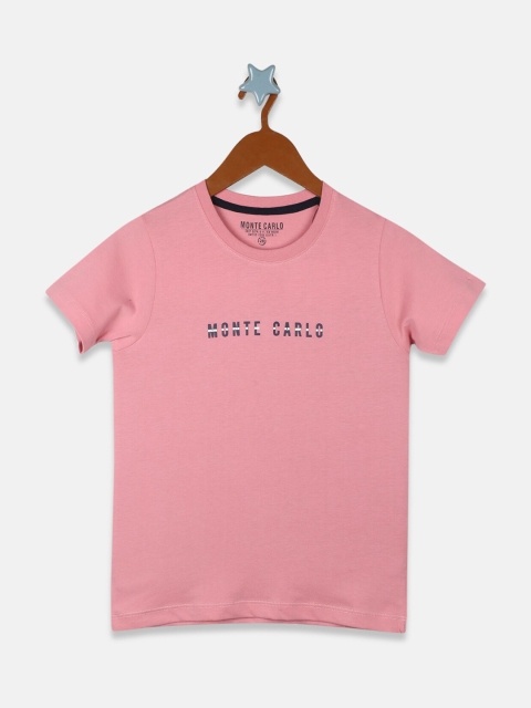 

Monte Carlo Boys Pink Typography Printed Pure Cotton T-shirt