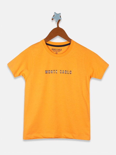 

Monte Carlo Boys Orange Typography Printed Pure Cotton T-shirt