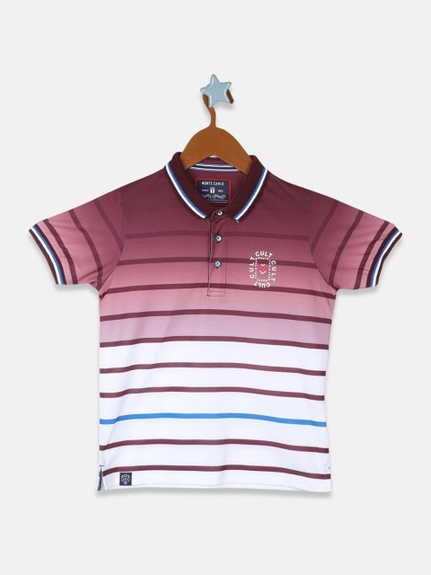

Monte Carlo Boys Maroon Striped Polo Collar Pure Cotton T-shirt