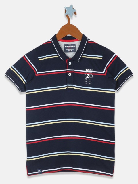 

Monte Carlo Boys Navy Blue & Red Striped Polo Collar T-shirt