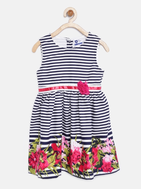 

612 league Girls Navy & White Striped Fit & Flare Dress, Navy blue