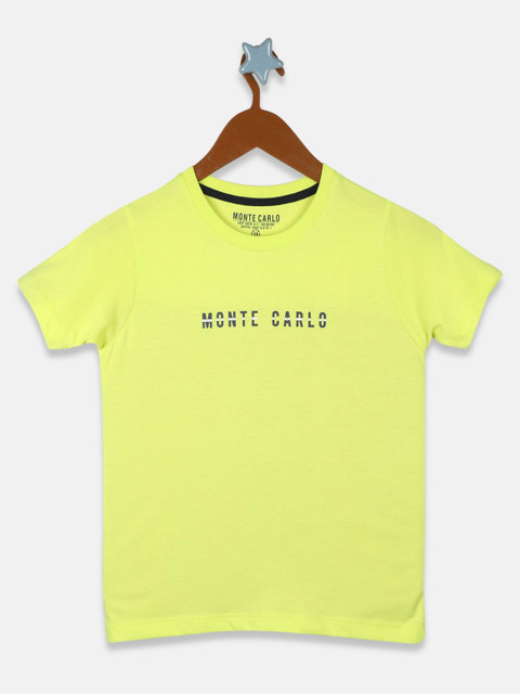 

Monte Carlo Boys Lime Green Typography Printed Pure Cotton Applique T-shirt