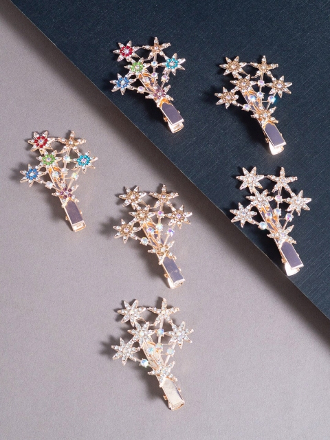 

Golden Peacock Women Gold Set of 6 Embellished Alligator Hair Clip