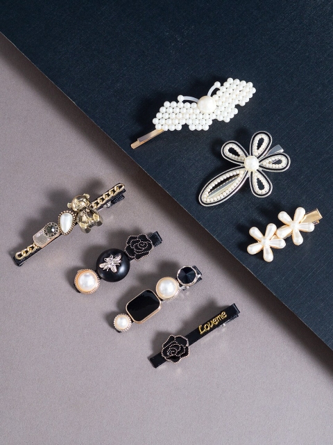 

Golden Peacock Women Black & White Set of 7 Embellished Hair Accessory Set