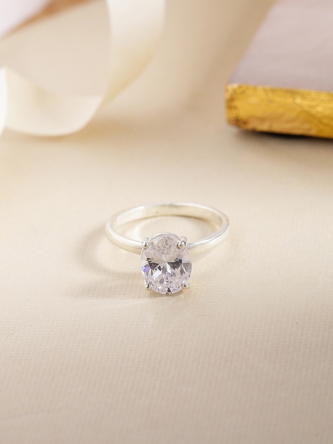 

Hiara Jewels Silver-Plated White CZ-Studded Finger Ring