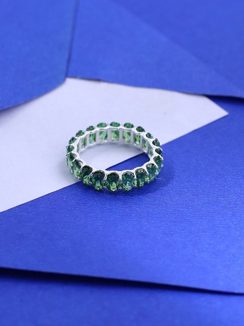 

Hiara Jewels 925 Sterling Silver & Green CZ-Studded Silver-Plated Finger Ring