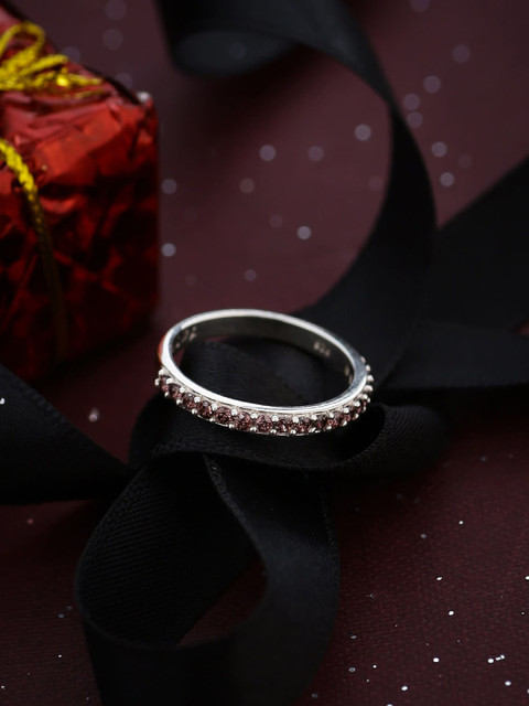 

Hiara Jewels 925 Sterling Silver & Champagne CZ-Studded Silver-Plated Finger Ring