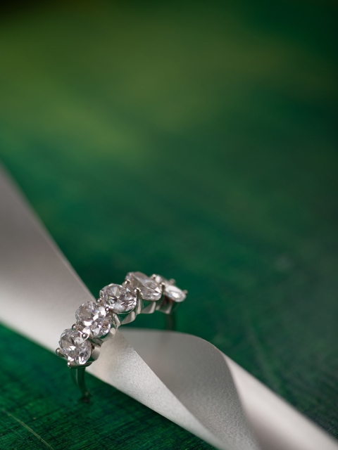 

Hiara Jewels 925 Silver-Plated & White CZ-Studded Finger Ring