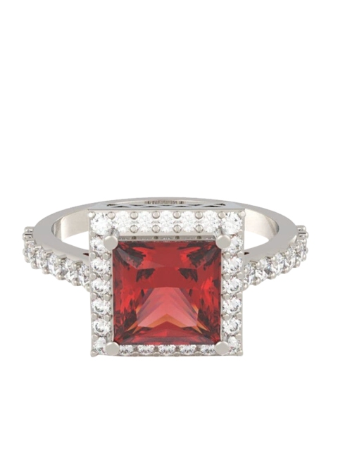 

Hiara Jewels Sterling Silver-Plated Red & White CZ Studded Finger Ring