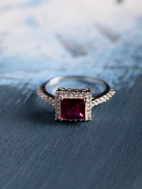 

Hiara Jewels Silver-Plated White & Red CZ-Studded Finger Ring