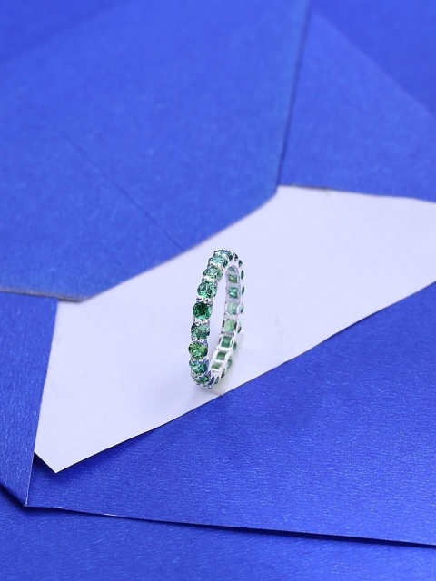 

Hiara Jewels Silver-Plated Green CZ-Studded 925 Sterling Silver Finger Ring