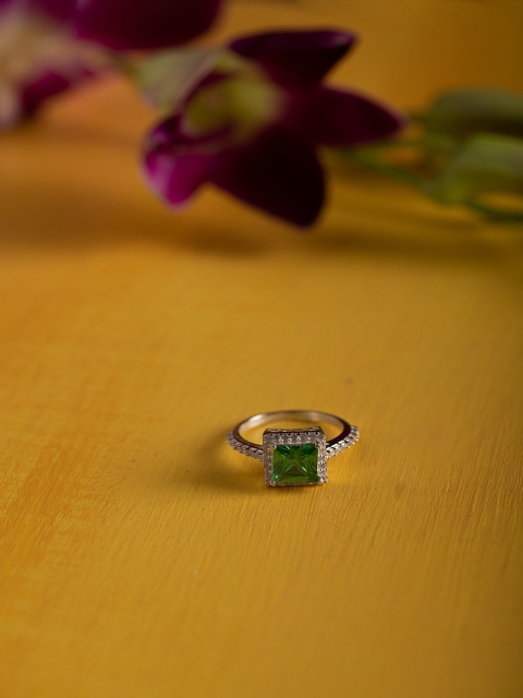 

Hiara Jewels Silver-Plated White & Green CZ-Studded Finger Ring