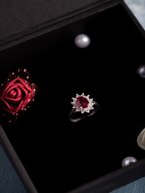 

Hiara Jewels 925 Sterling Silver & Silver-Plated Red & White CZ-Studded Finger Ring