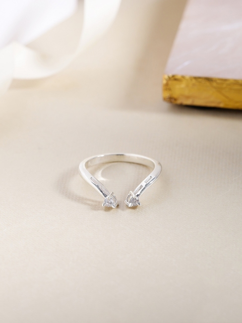 

Hiara Jewels 925 Sterling Silver Silver-Plated White CZ-Studded Adjustable Finger Ring