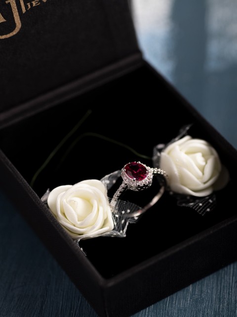 

Hiara Jewels 925 Silver Sterling & Silver-Plated White & Red CZ-Studded Finger Ring