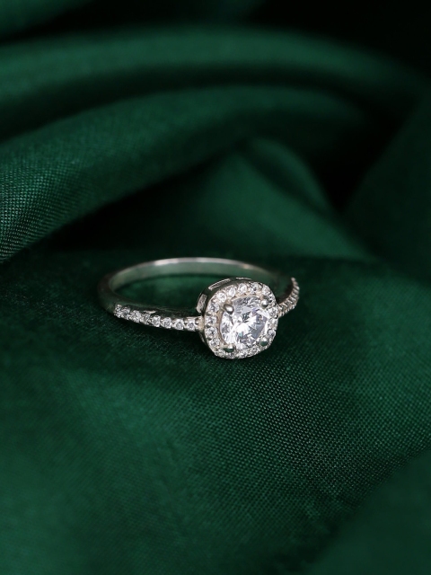 

Hiara Jewels Silver-Plated White CZ-Studded Finger Ring
