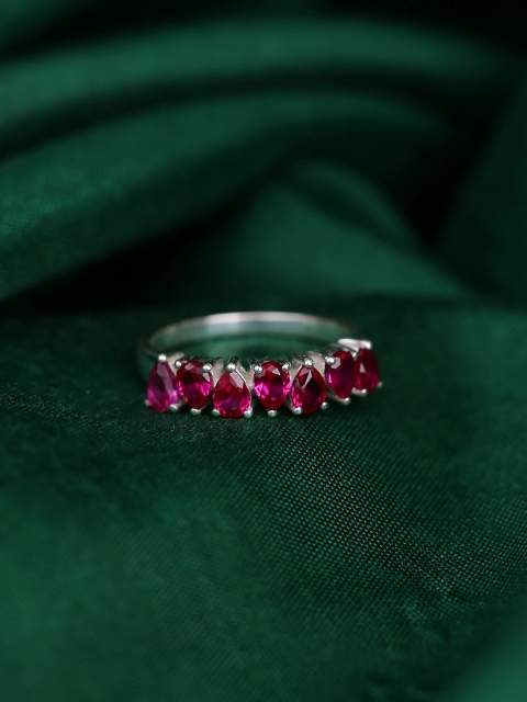 

Hiara Jewels Silver-Plated White & Magenta CZ-Studded Finger Ring