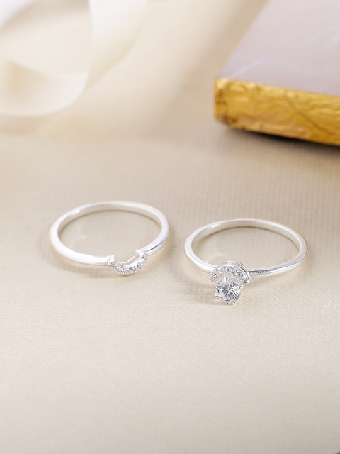 

Hiara Jewels Set Of 2 925 Silver-Plated White CZ-Studded Finger Ring