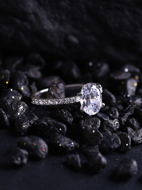 

Hiara Jewels 925 Silver-Plated White CZ-Studded Finger Ring