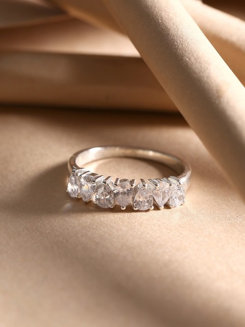 

Hiara Jewels Silver-Plated White CZ-Studded 925 Sterling Silver Finger Ring