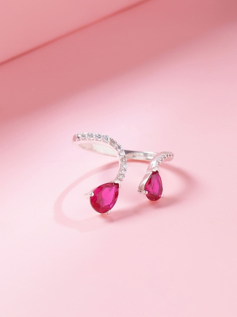 

Hiara Jewels 925 Sterling Silver Silver-Plated White & Pink CZ-Studded Adjustable Finger Ring