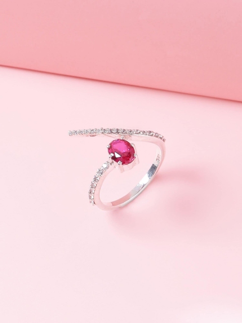 

Hiara Jewels Silver-Plated White & Magenta CZ-Studded Finger Ring