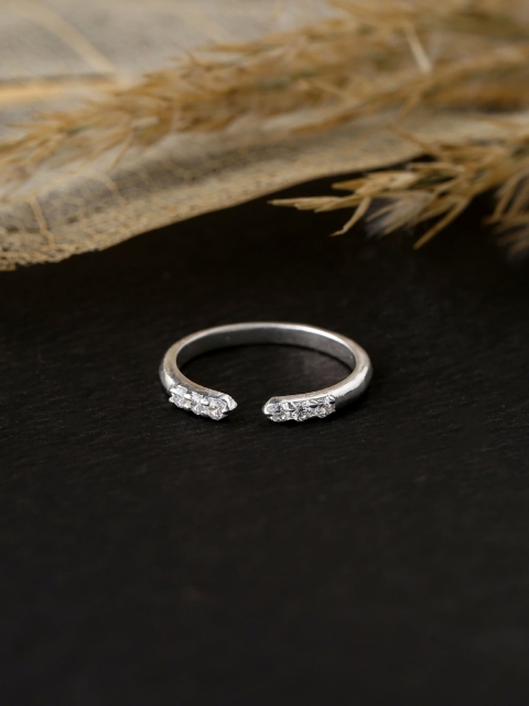 

Hiara Jewels 925 Sterling Silver-Plated White CZ-Studded Adjustable Finger Ring