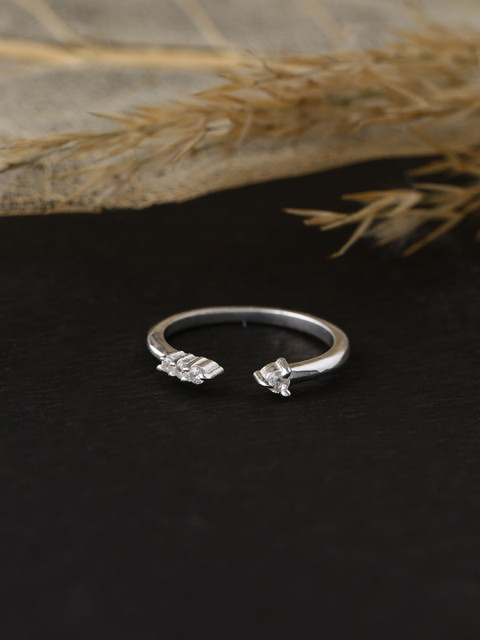 

Hiara Jewels 925 Sterling Silver-Plated White CZ-Studded Adjustable Finger Ring