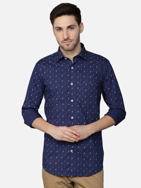 

Callino London Men Navy Blue & White Standard Printed Regular Fit Cotton Casual Shirt