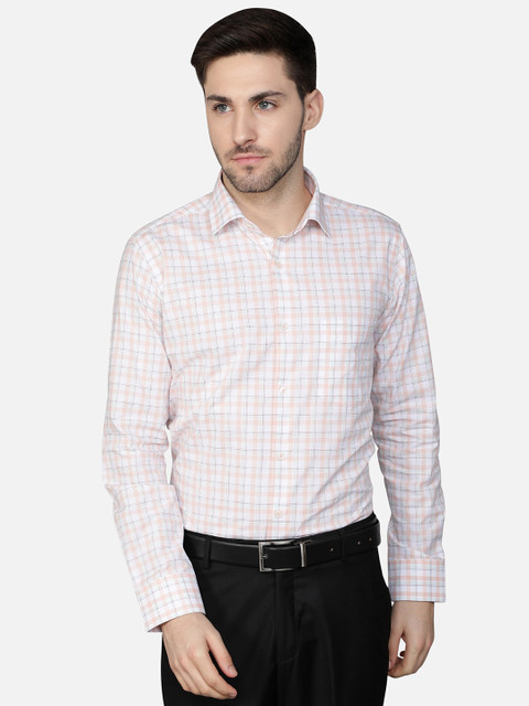 

Callino London Men Peach-Coloured Standard Checked Cotton Formal Shirt