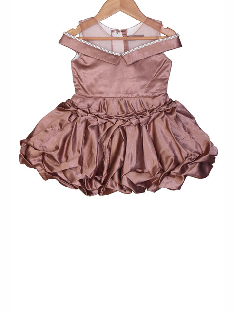 

Enfance Girls Coffee Brown Satin Fit & Flare Dress
