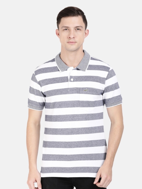 

Crocodile Men White Striped Polo Collar Slim Fit T-shirt