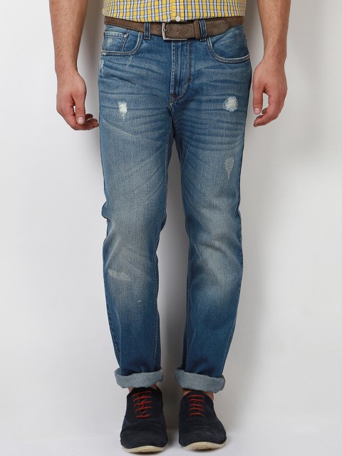 

Peter England Men Blue Tapered Fit Mid-Rise Low Distress Jeans