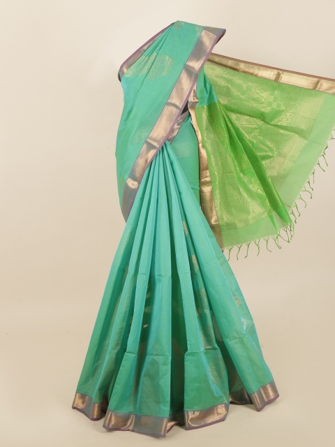 

Pothys Green & Purple Ethnic Motifs Zari Saree