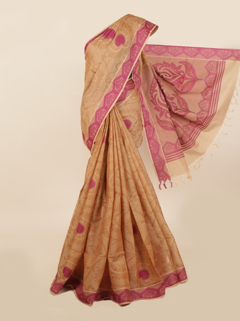 

Pothys Cream-Coloured & Pink Cotton Blend Floral Saree