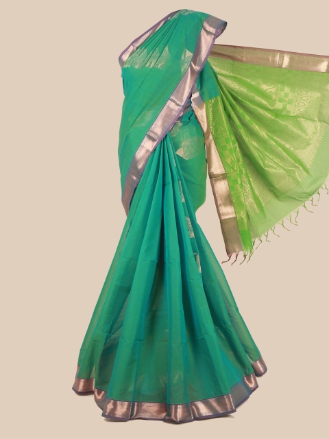 

Pothys Green & Silver-Toned Ethnic Motifs Zari Saree