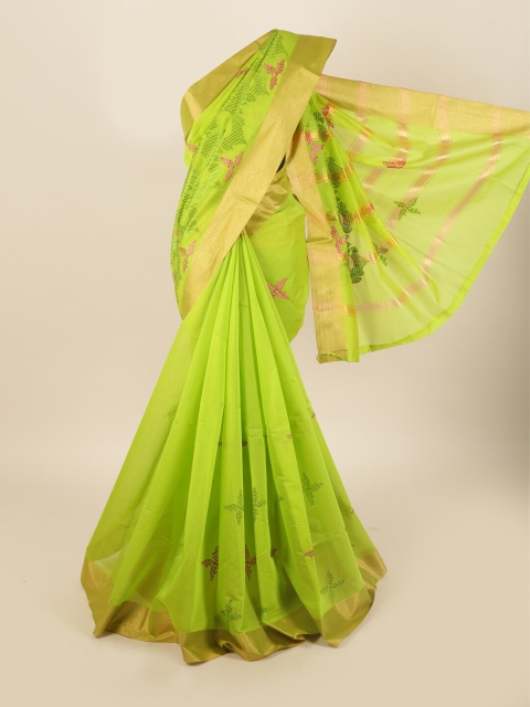 

Pothys Green & Gold-Toned Woven Design Zari Silk Cotton Saree