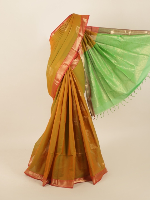 

Pothys Green & Gold Solid Zari Saree