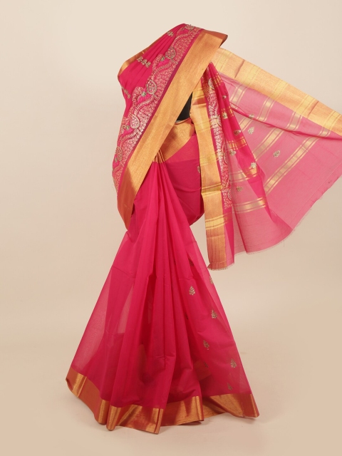 

Pothys Pink & Gold-Toned Ethnic Motifs Zari Silk Cotton Saree
