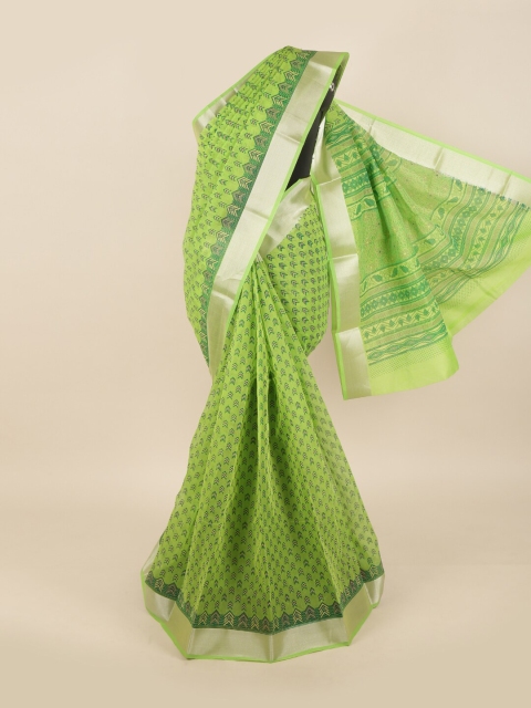 

Pothys Green & Silver-Toned Printed Saree