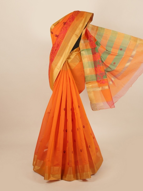 

Pothys Orange & Green Ethnic Motifs Zari Silk Cotton Saree