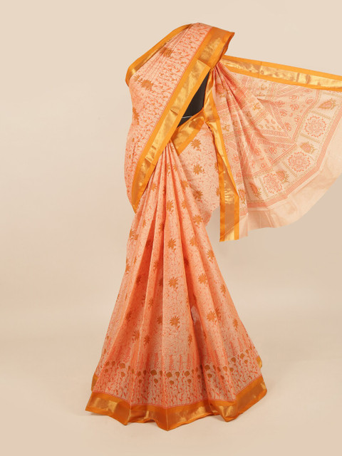 

Pothys Orange & Gold-Toned Floral Zari Saree