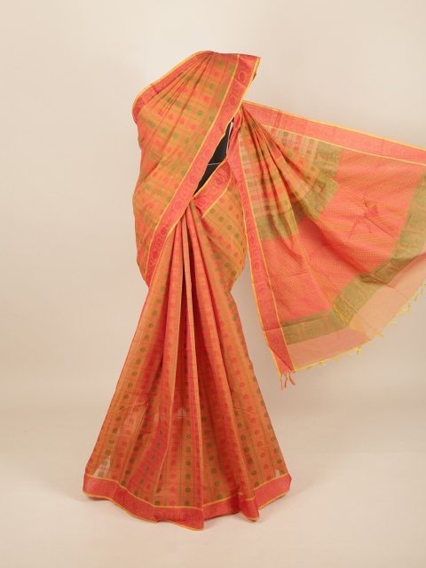 

Pothys Orange & Green Cotton Blend Saree