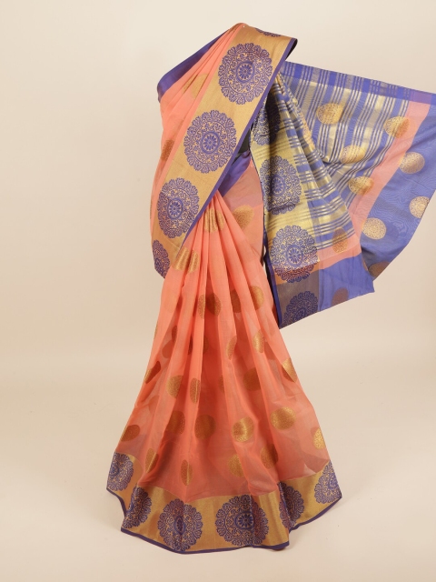 

Pothys Peach-Coloured & Blue Woven Design Saree